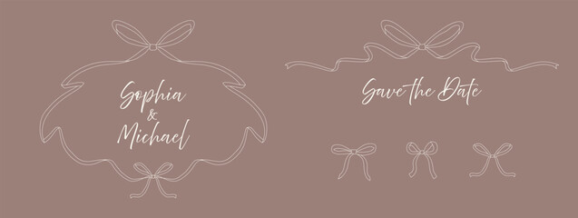 Elegant Ribbon Frame with Bows and Text Divider – Wedding Vector Clipart. Hand drawn Vector illustration for invitations, cards, romantic events with place for text