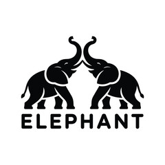 two elephant faces to face silhouettes vector illustration