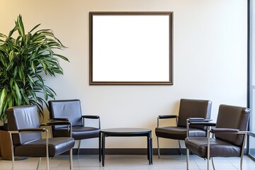 Modern waiting area with empty frame (1)