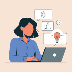 Woman working on laptop with online ideas