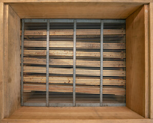 Honeybee vertical square wooden empty beehive inside top view