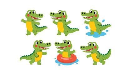 funny crocodile set , wild animal vector on white background