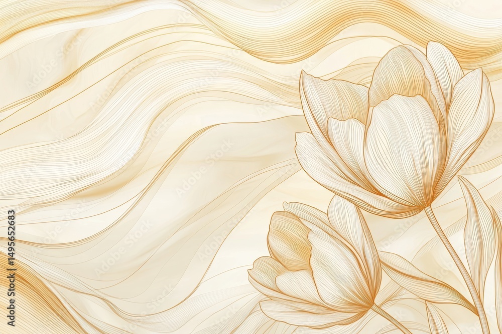 Canvas Prints elegant floral design with soft waves in warm tones and lines