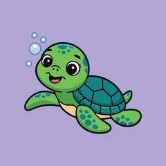 Cute Cartoon Cheerful smiling turtle swimming on water vector 
