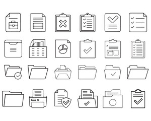Document and Paper vector line icon set. Contains linear outline icons like File, Page, Legal Document, Folder, Receipt, Message, Form. Editable use and stroke for Infographic, Web, Print.