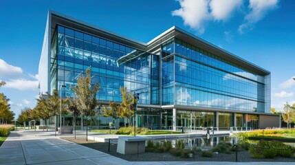 Obraz premium Corporate headquarters building with glass facade