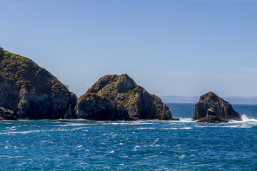 Queen Charlotte Sound with surrounding hills in the South Island, New Zealand