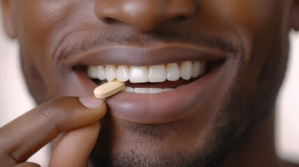Naklejka premium Person Taking Pill for Health. Medicine, Supplement Intake, Wellness and Nutrition