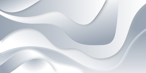 Elegant abstract design featuring smooth, flowing white and light blue waves. Luxurious satin wave background with a smooth elegant drape Horizontal gradient background for business banner, backdrop.	