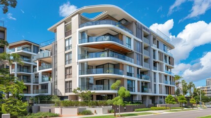 Fototapeta premium Stylish modern apartment building with balconies