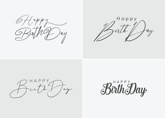 happy birthday typography black color vector design with birthday party element isolated on white background can be use for background, poster and template