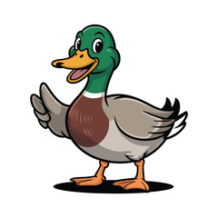 a friendly duck wave in a cool, playful style, a duck flapping its wings vector on white background