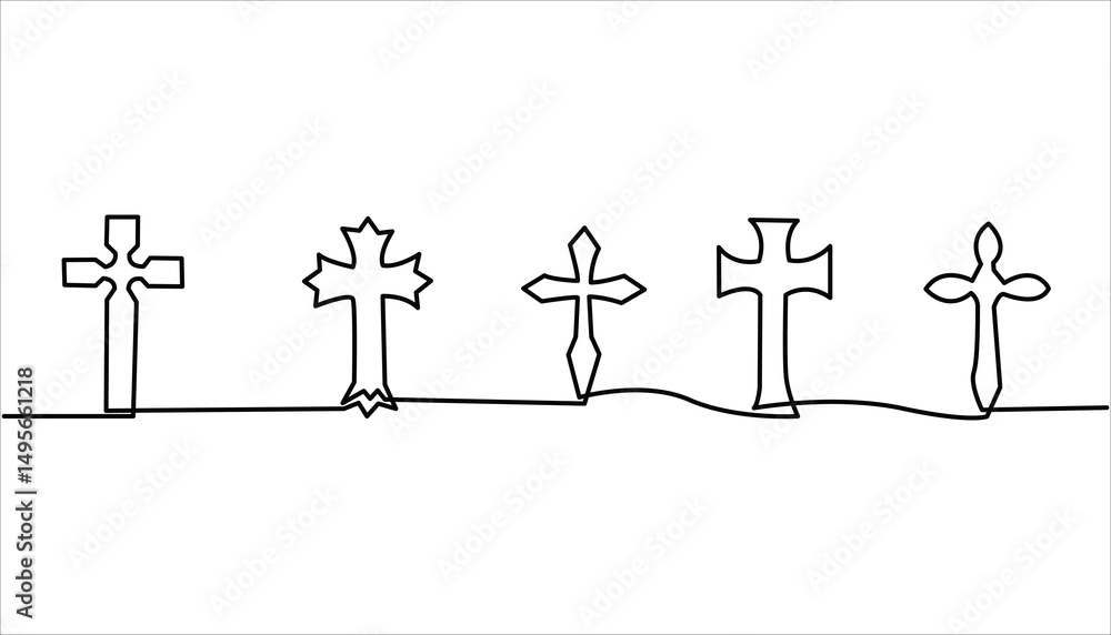 Poster one continuous line drawing of the cross of christ vector illustration. single line vector illustrat