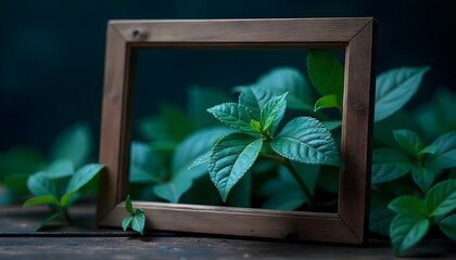 frame with green leaves