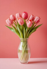 Fototapeta premium Elegant Tulip Flower Vase with Soft Light Red Background
