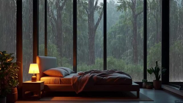cozy bed room rain