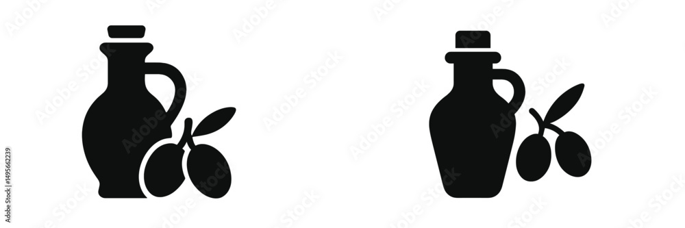 Poster olive oil bottles with olives displayed on a white background in a minimalist design