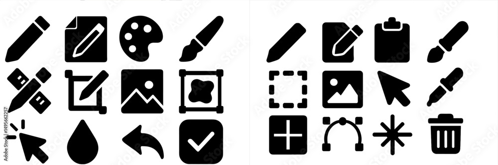 Leinwandbilder icons representing various tools and actions related to design and creativity in a simple black and 