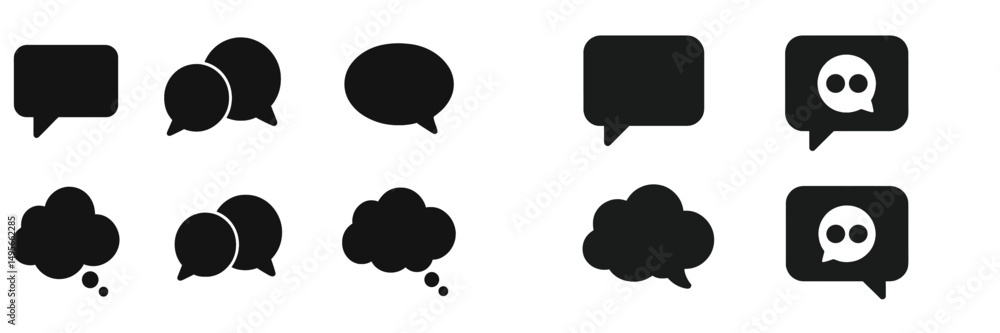 Poster collection of diverse speech bubble shapes used in graphic design and communication elements for cre