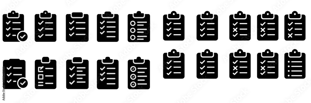 Poster Collection of checklist icons representing various tasks and to-do lists for organization and productivity enhancement