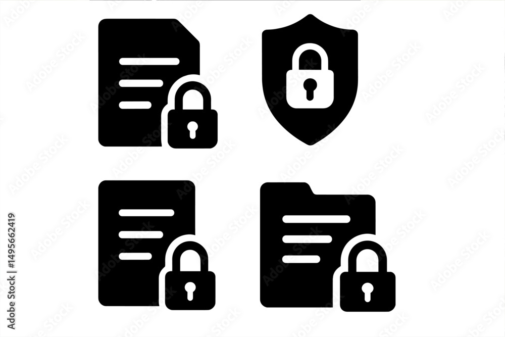 Poster secure data symbols representing protection and privacy for documents and files in digital spaces