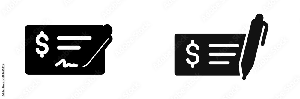Aufkleber black icons of a check and a pen symbolizing financial transactions and payments