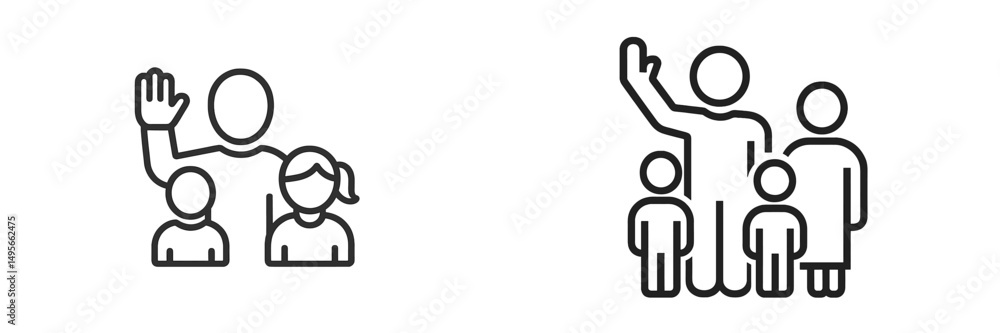 Poster Family members greeting each other in a friendly manner during a community event at a local park on a sunny day