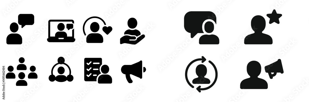 Poster digital communication symbols represent diverse interactions in virtual settings focused on engageme