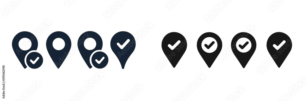 Poster modern location icons representing checkmarks and user interactions for digital platforms
