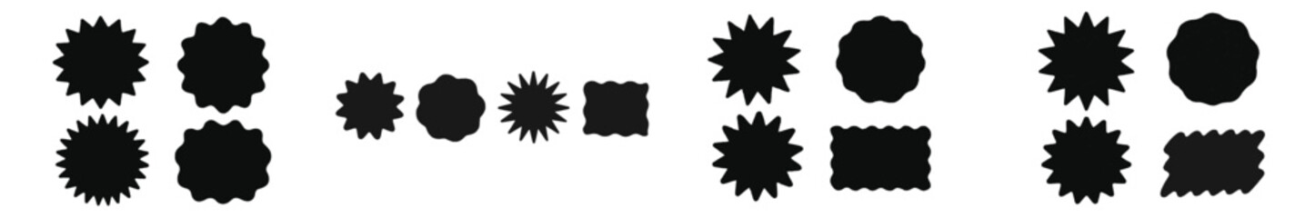 Variety of black abstract shapes arranged in clusters for artistic background design