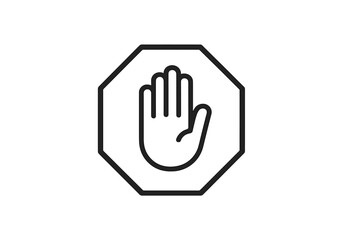 Obraz premium Stop hand symbol in black outline on white background representing a warning or instruction