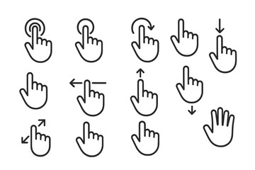 Fototapeta na wymiar Gesture illustrations showing various finger movements and actions for touch screen interaction in digital interfaces