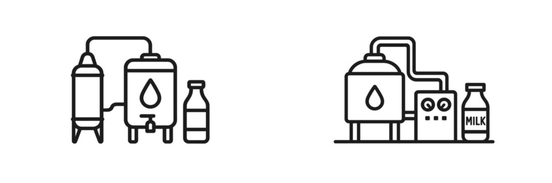 Milk processing equipment showing storage tanks and bottling system for dairy production in a factory setting