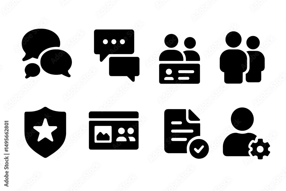 Poster various communication and collaboration icons demonstrate teamwork and organization in a modern work