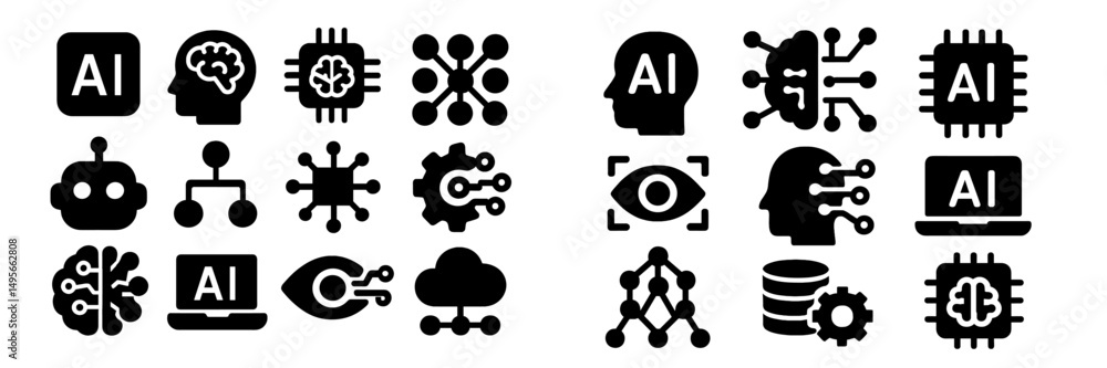 Poster diverse collection of artificial intelligence and technology icons displayed in a symmetrical layout