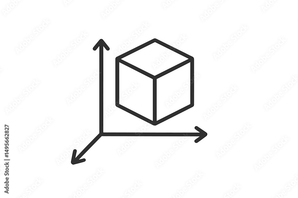 Aufkleber Three-dimensional geometric representation of a cube with axes in a simple design