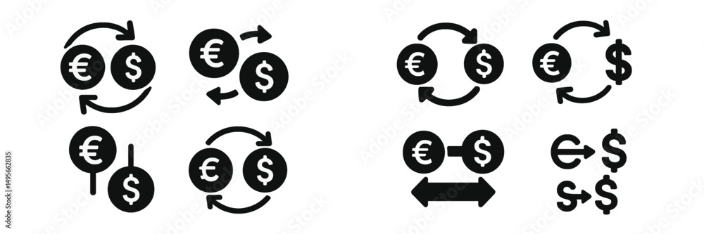 Poster currency exchange symbols illustrating financial transactions and market dynamics in a minimalist de