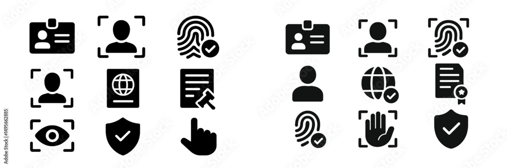 Poster icons representing identification and verification processes used in security and technology systems
