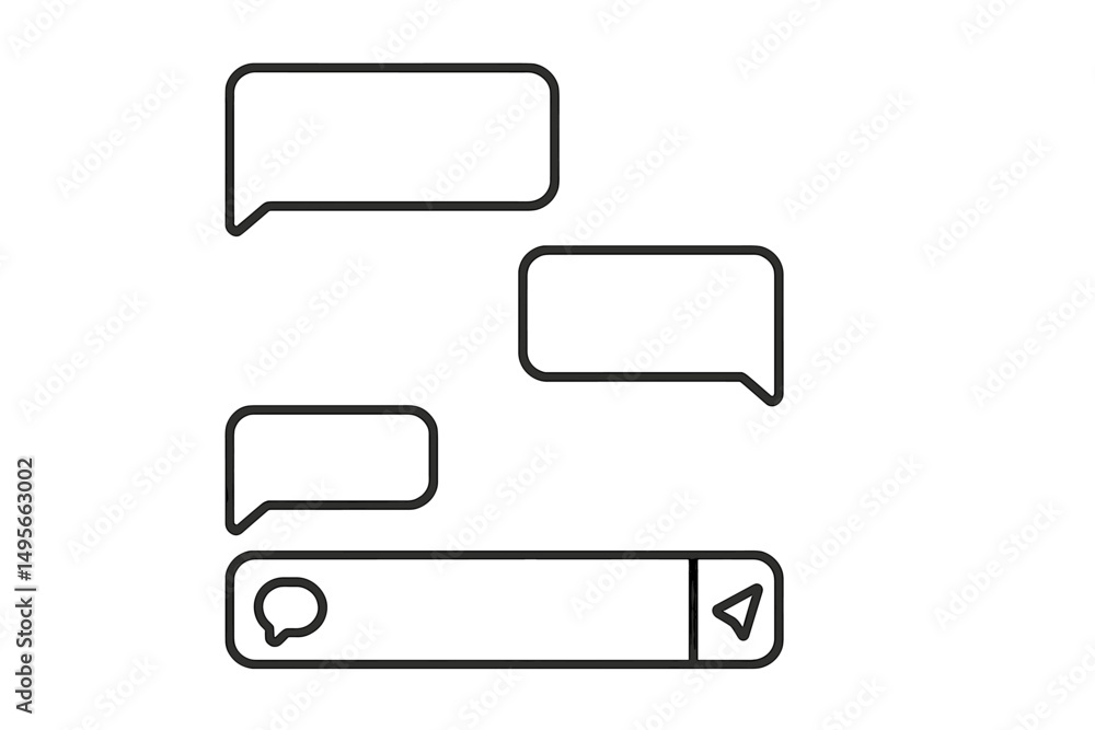 Poster digital messaging interface showing speech bubbles and a chat input area on a minimalistic backgroun