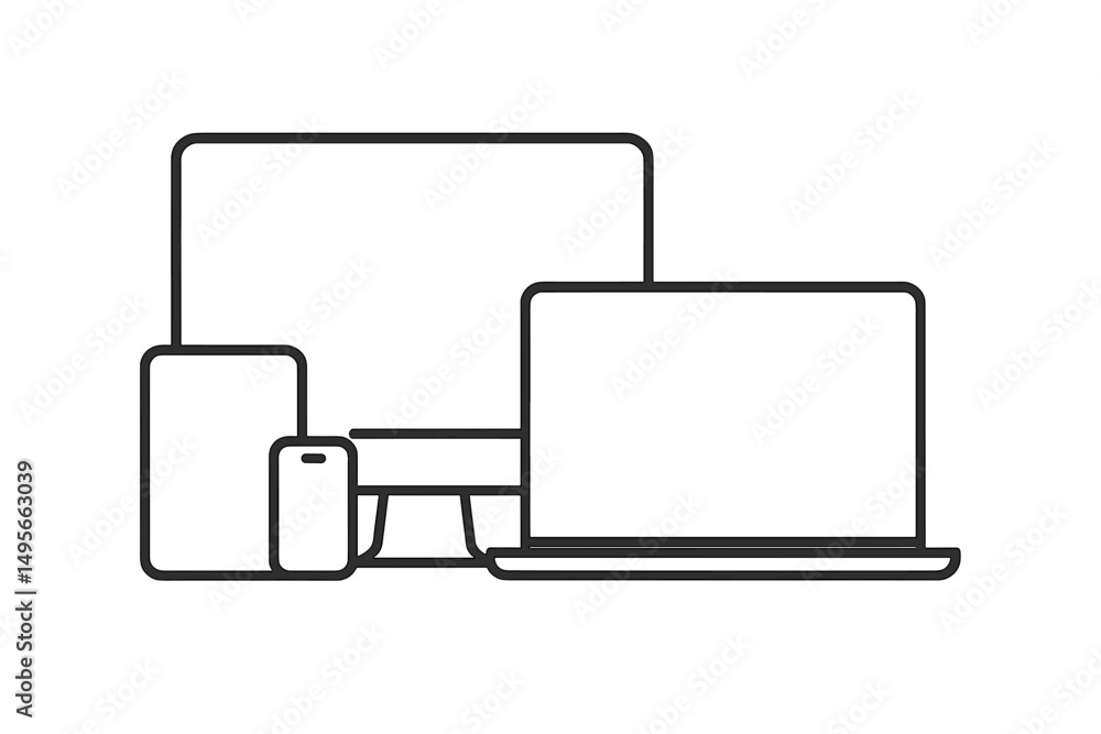Poster Various devices including a laptop, desktop monitor, and mobile phone displayed in a minimalist design showing connectivity