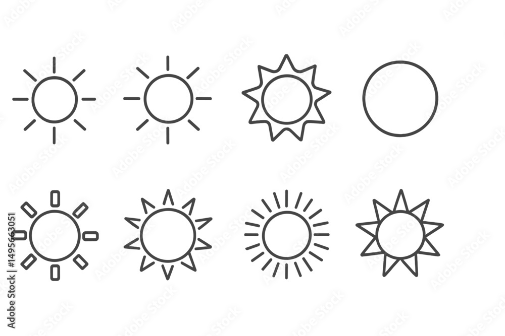 Poster Various sun illustrations showcasing diverse designs and styles for creative use in art projects and graphic design