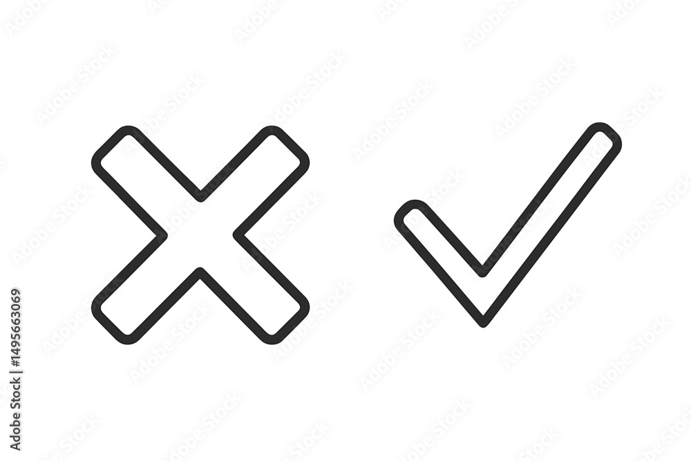 Poster Symbols representing incorrect and correct choices in a minimalist design for educational or instructional purposes