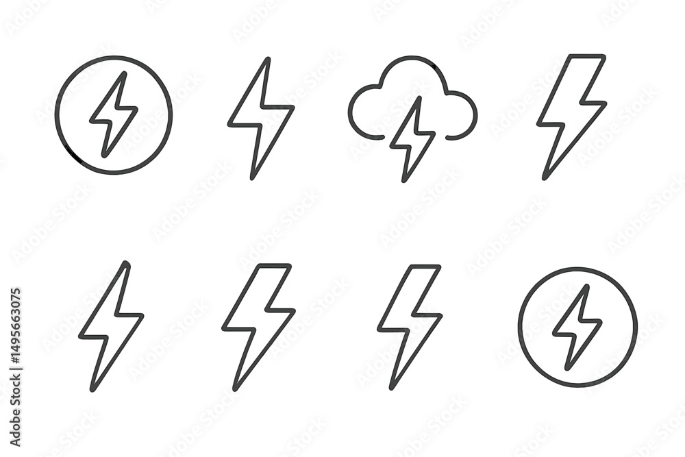 Poster various lightning bolt icons showcasing different styles and designs