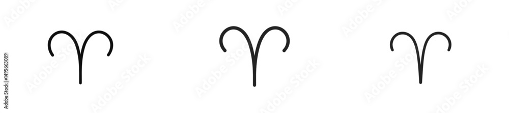 Poster symbolic representation of aries zodiac sign with three variations shown in simple black line art