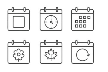 Calendar icons representing various dates, times, and seasonal themes