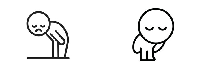 Expressions of sadness and contemplation illustrated in simple line drawings