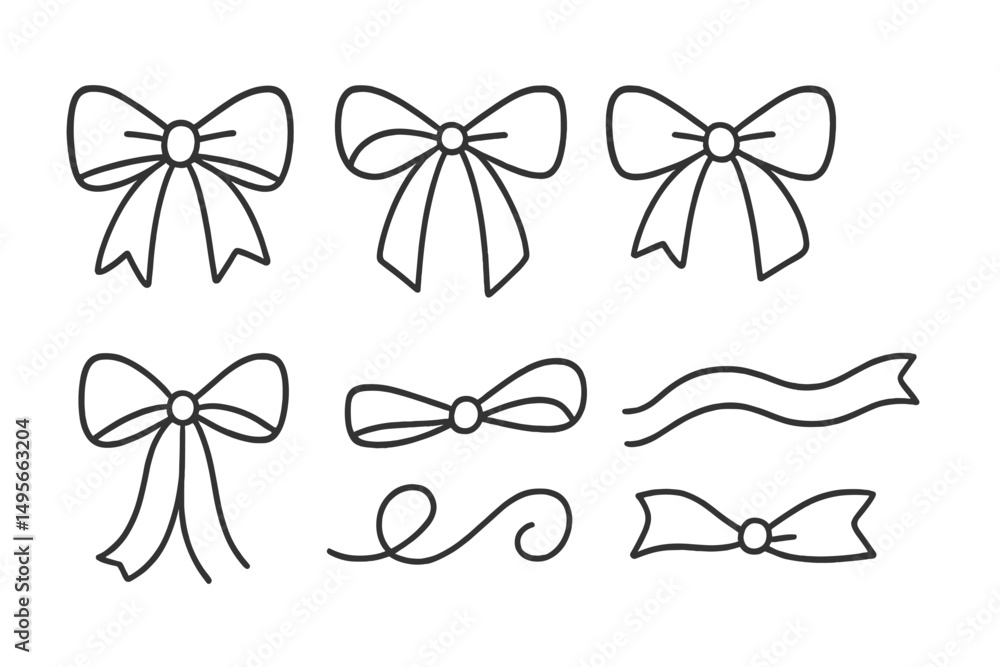 Poster Collection of decorative bows and ribbons for crafting and design projects in minimalistic style