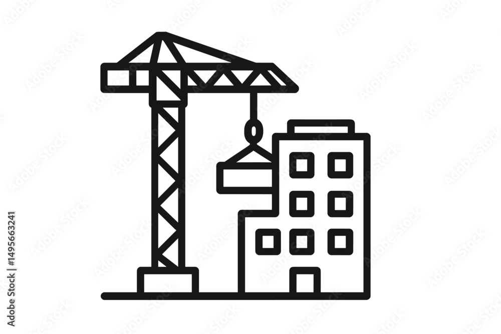 Aufkleber construction site displaying crane lifting materials at urban building project during daylight hours