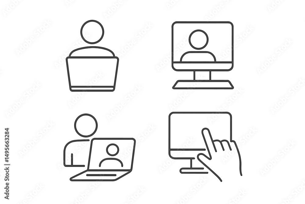 Aufkleber Collaboration in a digital workspace through online meetings and computer interactions