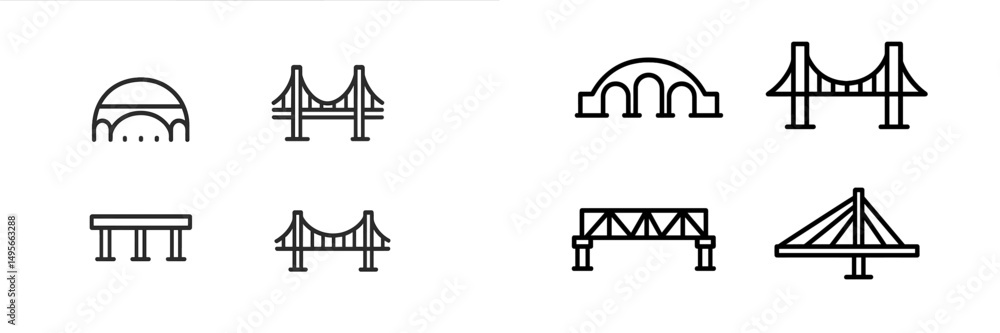 Aufkleber Various designs of modern bridges featuring different architectural styles and structures in a minimalist style